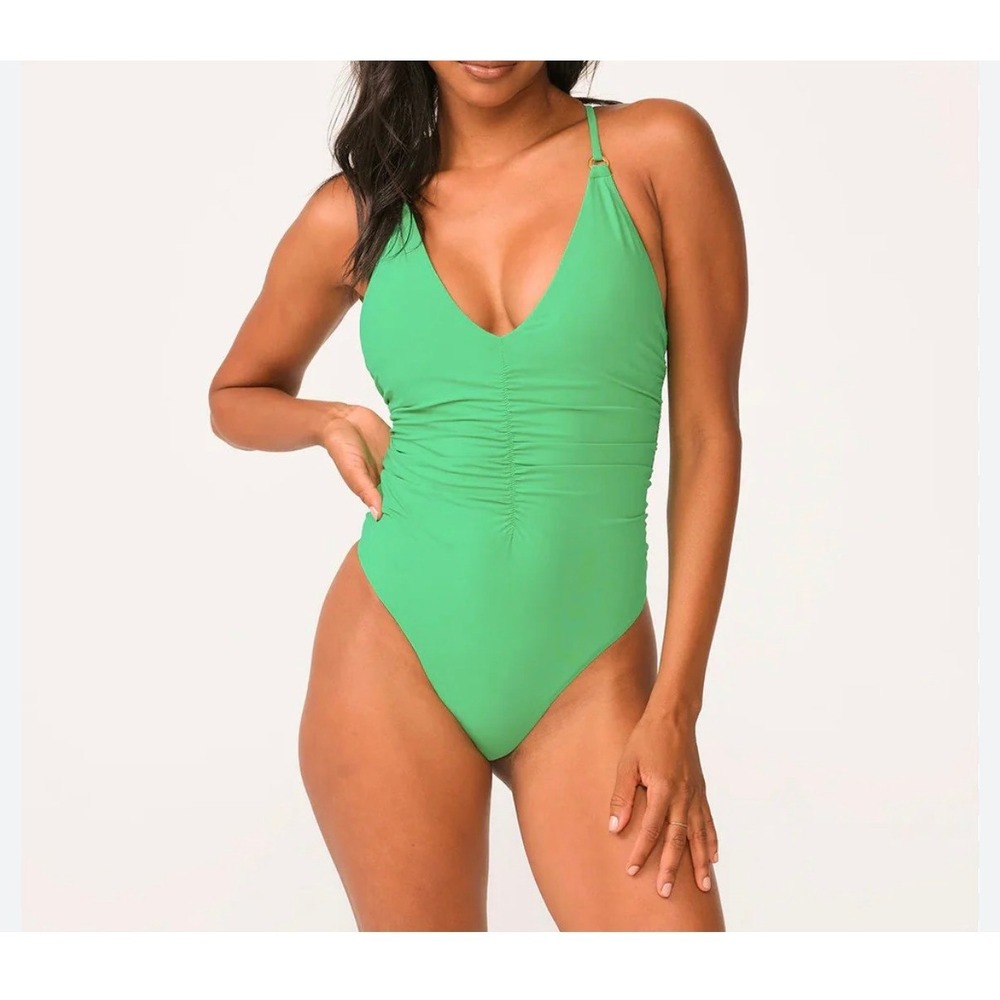 PQ Swim Ruched One Piece‎ Swimsuit S Seaweed Green NWT